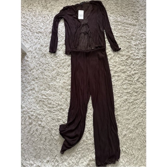 Zara Brown Sheer Pants & Top Set - Picture 2 of 5